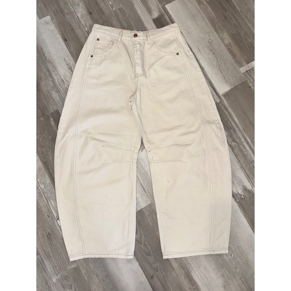We The Free Lucky You Barrel Jeans Women Cream Curved Leg Denim 28